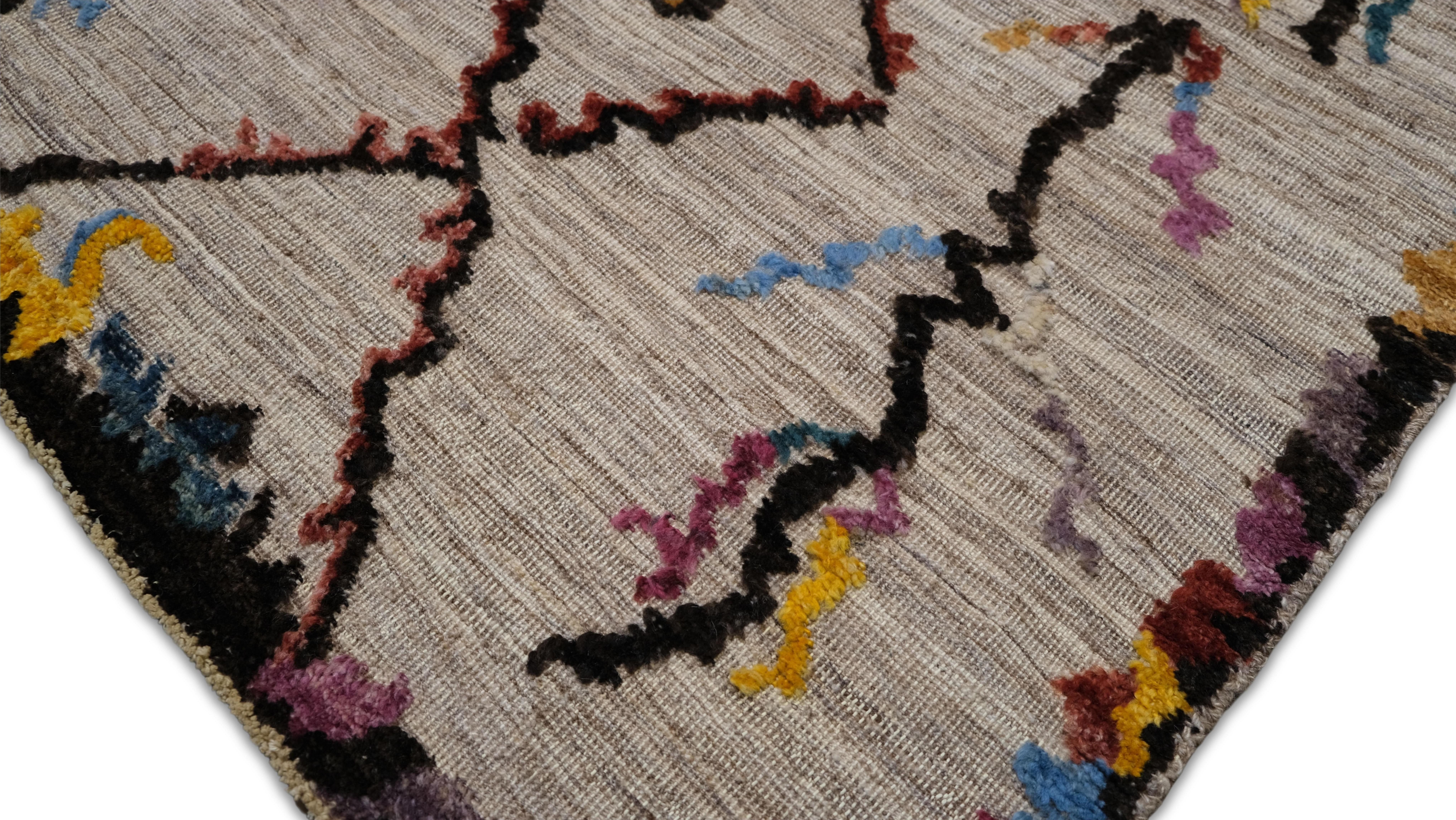 Alfombra moderna de lana de colores vibrantes estilo marroquí 12'2''x16'4'' Anudado a mano en venta