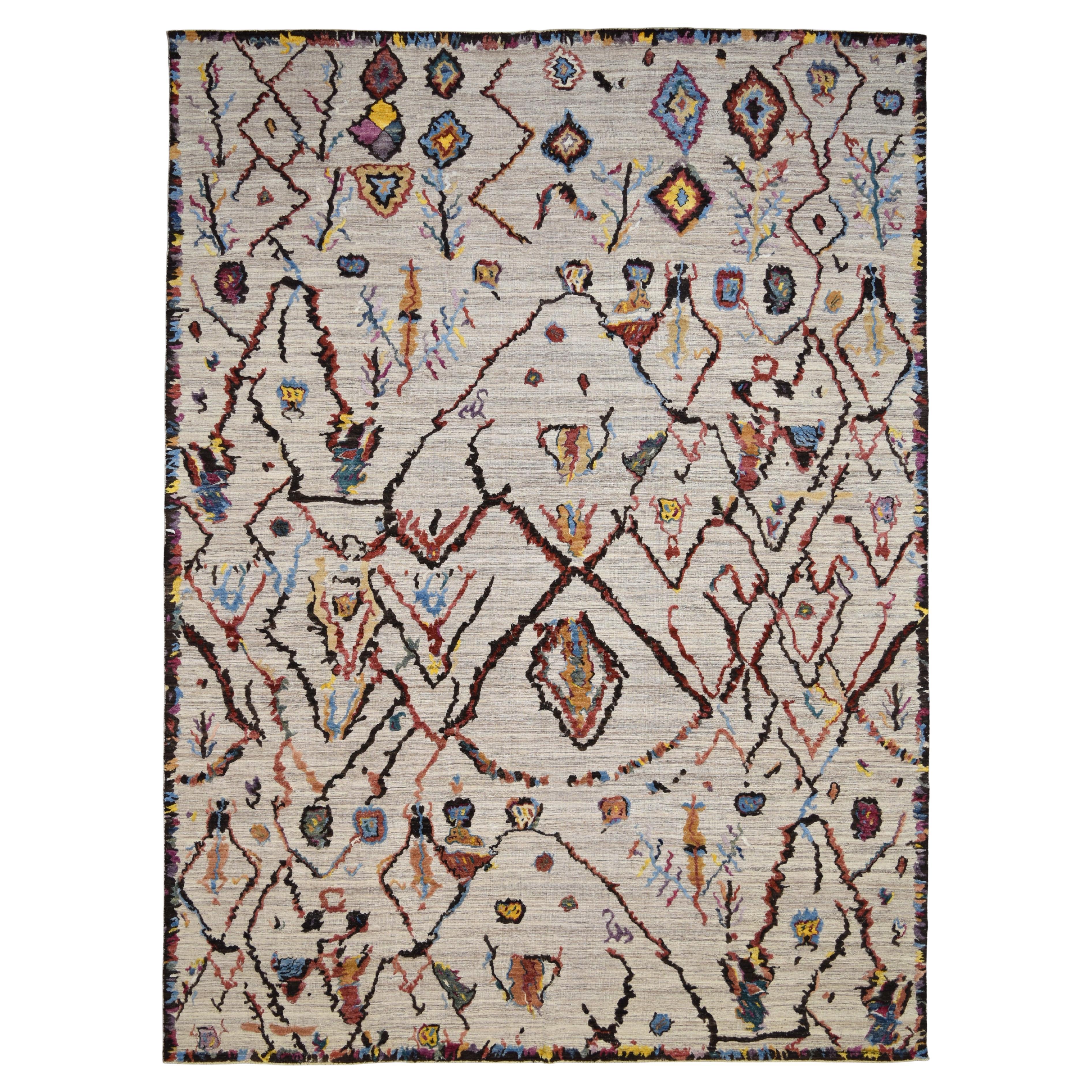 Modern Moroccan Style Vibrant Colored Wool Rug 12'2''x16'4''