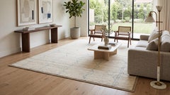 Modern Moroccan Style Wool Area Rug with Geometric in Cream and Soft Blue 13x17