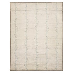 Modern Moroccan Style Wool Area Rug with Geometric in Cream and Soft Blue 13x17
