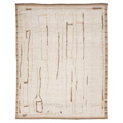 Modern Moroccan Style Wool Rug Abstract Lines in Ivory, Terracotta, and Sage