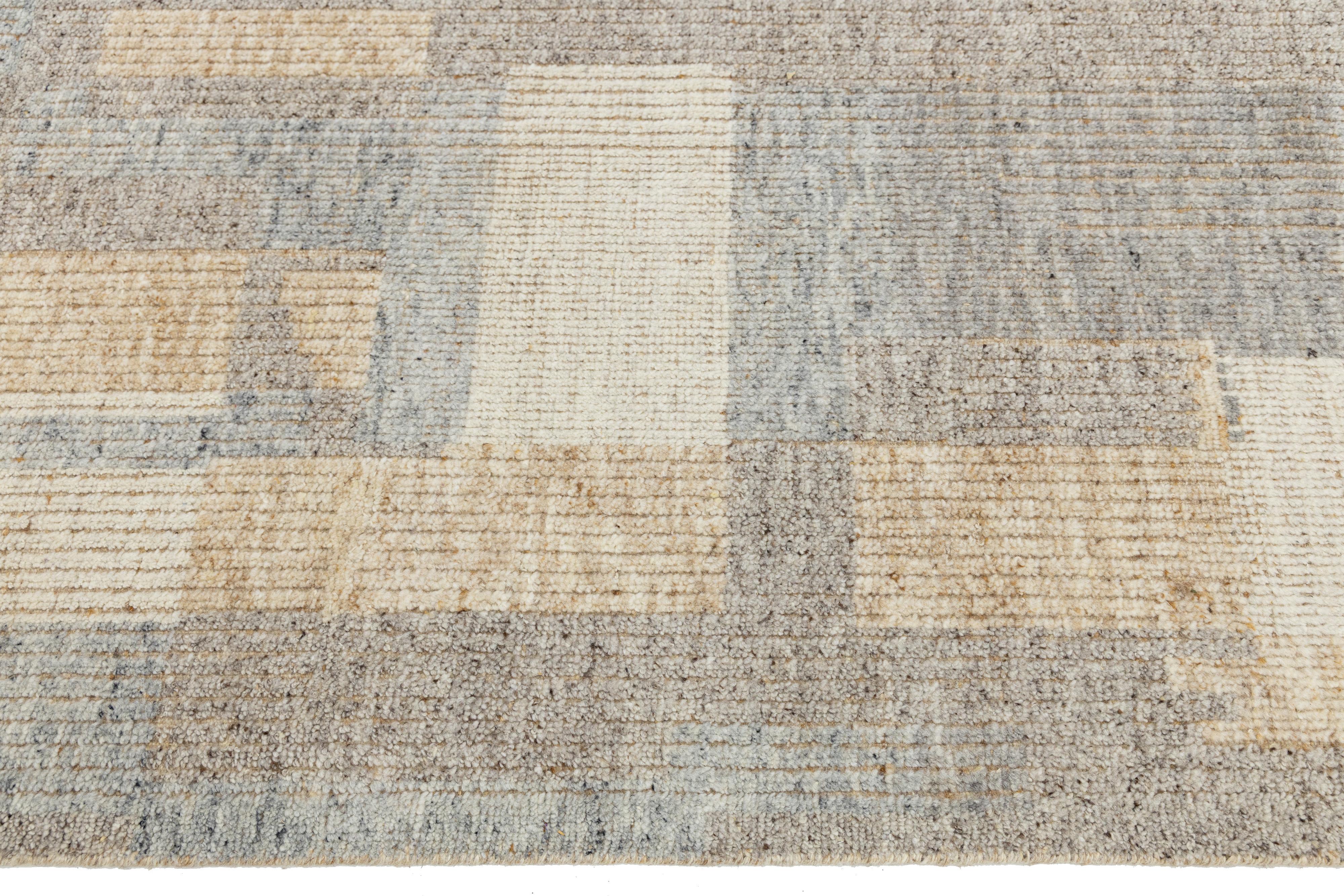 Modern Moroccan Style Wool Rug Handwoven Abstract in Neutral Earth Tones Neuf - En vente à Norwalk, CT