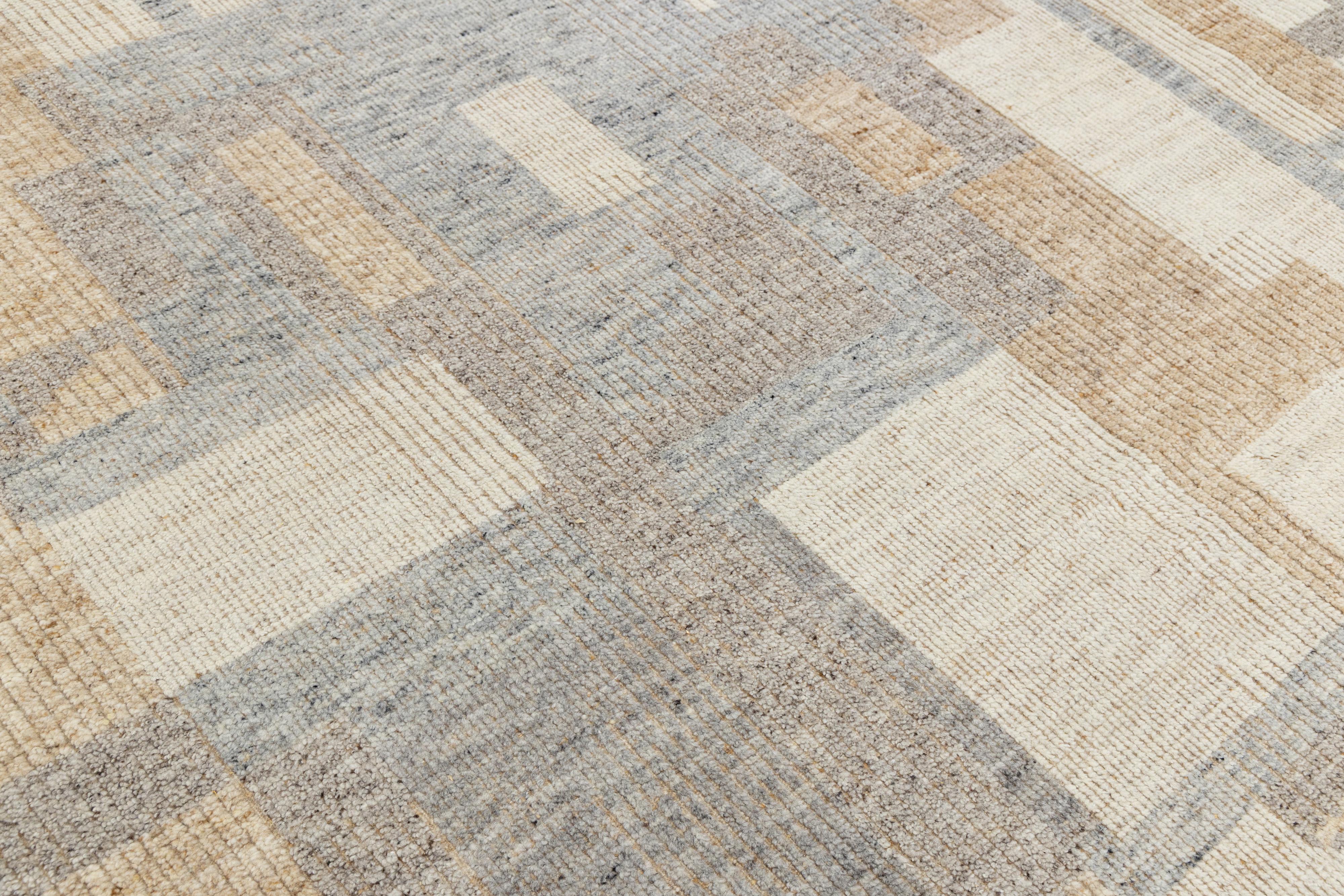 XXIe siècle et contemporain Modern Moroccan Style Wool Rug Handwoven Abstract in Neutral Earth Tones en vente