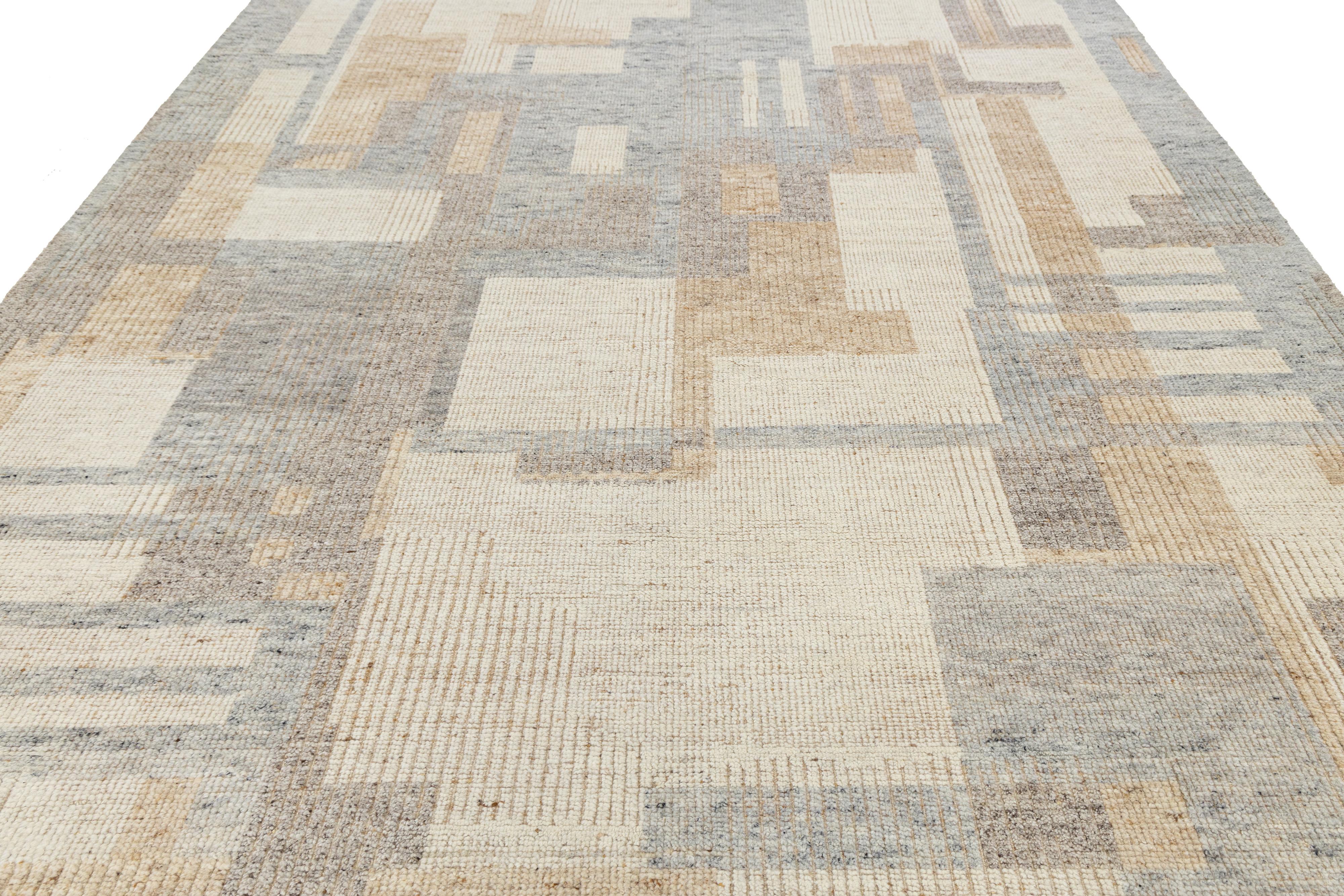 Laine Modern Moroccan Style Wool Rug Handwoven Abstract in Neutral Earth Tones en vente