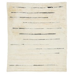 Modern Moroccan Style Wool Rug In Ivory with Striped Pattern