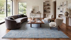 Modern Moroccan Style Wool Rug in Slate Blue and Grey Hand-Knotted Geometric