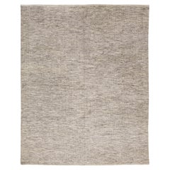 Modern Moroccan Style Wool Rug  Neutral Earth Tones & Minimalist Grid Pattern