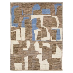 Modern Moroccan Style Wool Rug with Abstract Earth-Tone Geometry