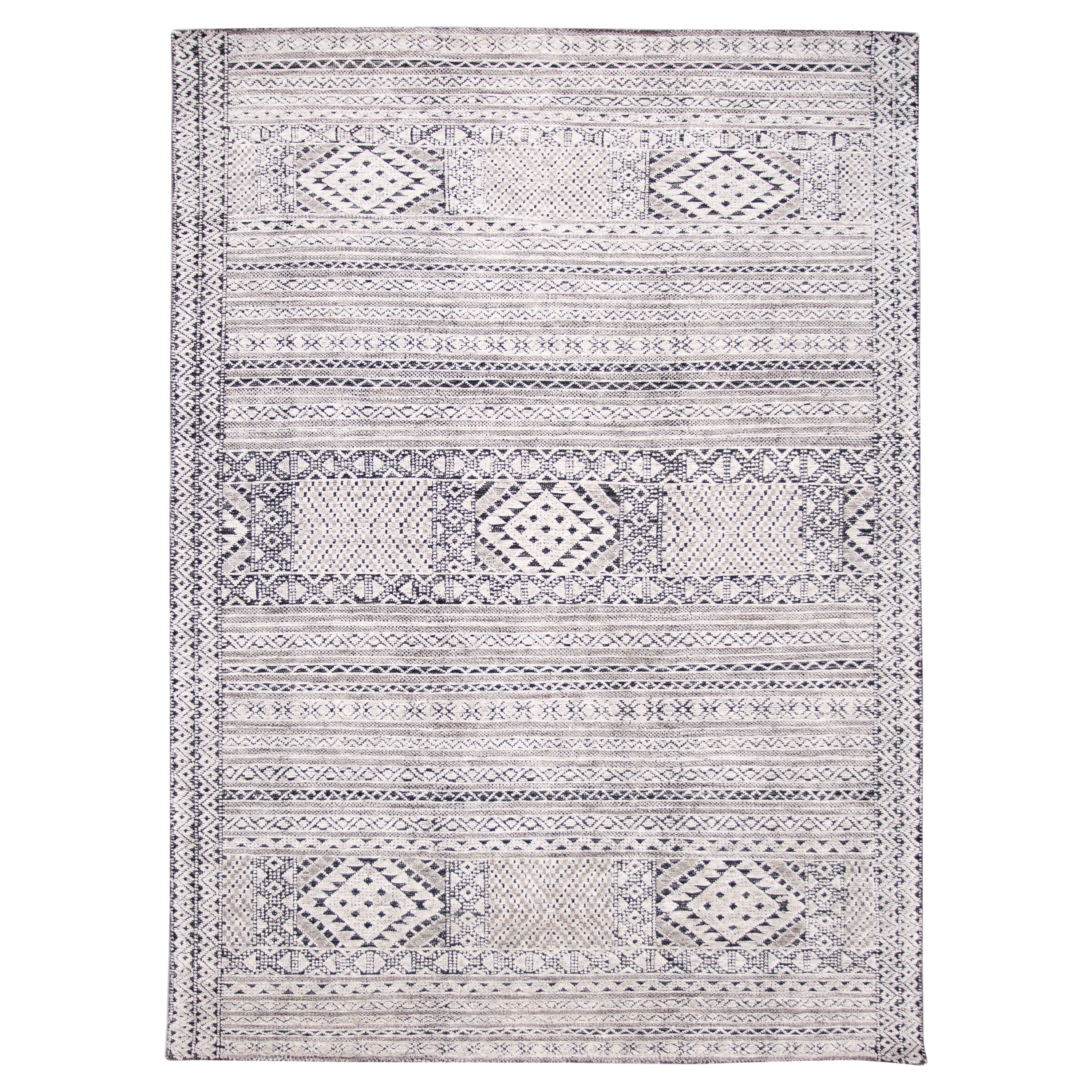 Moderner Wollteppich im marokkanischen Stil mit Allover-Design in Elfenbein & Grau