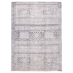 Moderner Wollteppich im marokkanischen Stil mit Allover-Design in Elfenbein & Grau