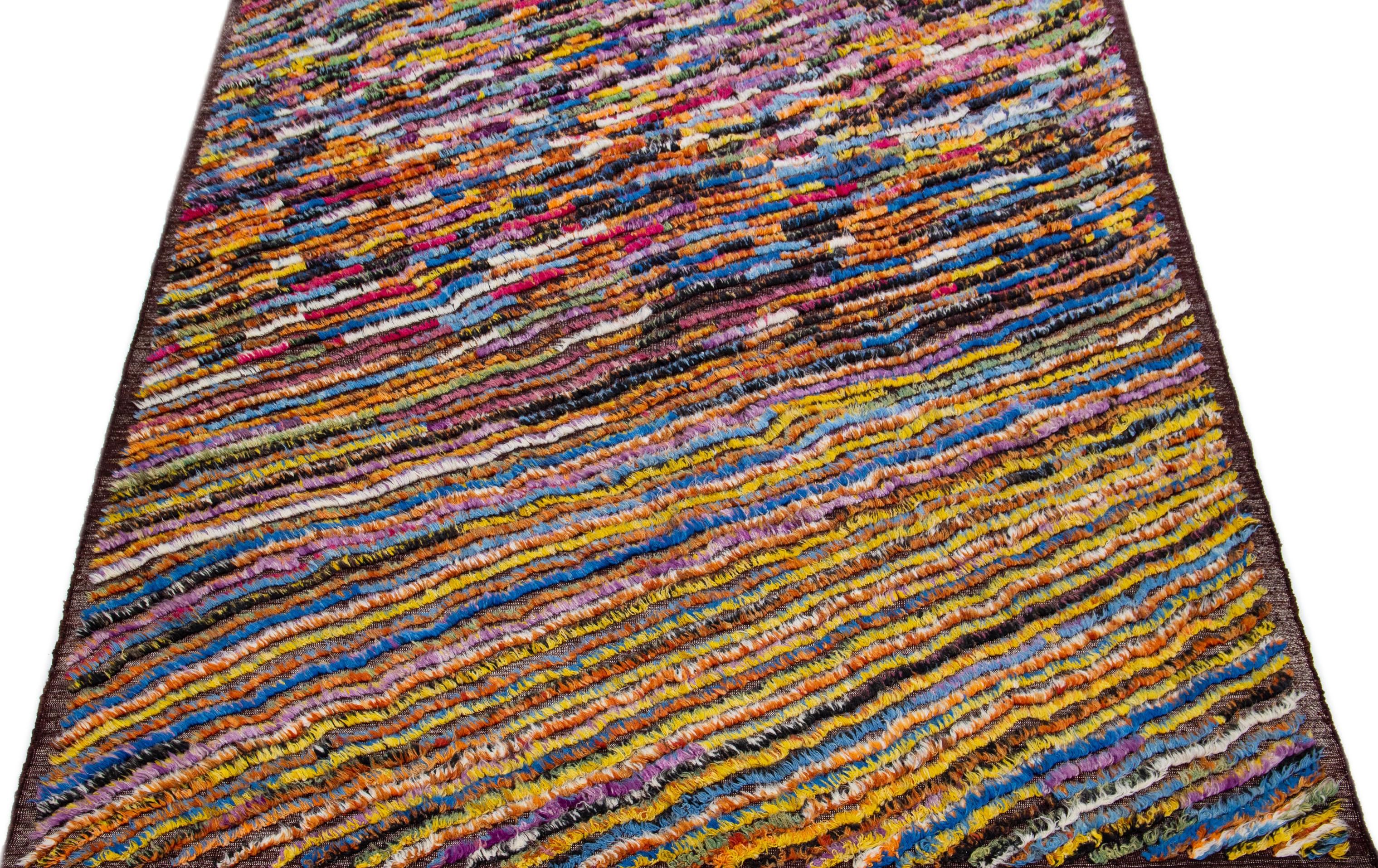 Modern Moroccan Style Wool Rug with Allover Multicolor Abstract Design ...