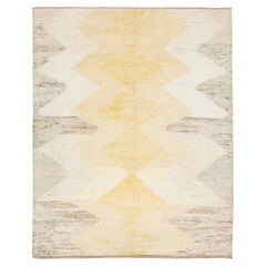 Modern Moroccan Style Wool Rug with Diamond and Zigzag Motifs in Neutral Tones