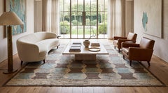 Tappeto in lana in stile marocchino moderno con motivi geometrici nei toni del marrone terra e del blu