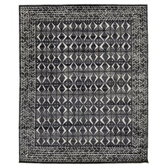 Moderner marokkanischer Stil  Wollteppich mit grauem geometrischem Design aus Wolle von Apadana