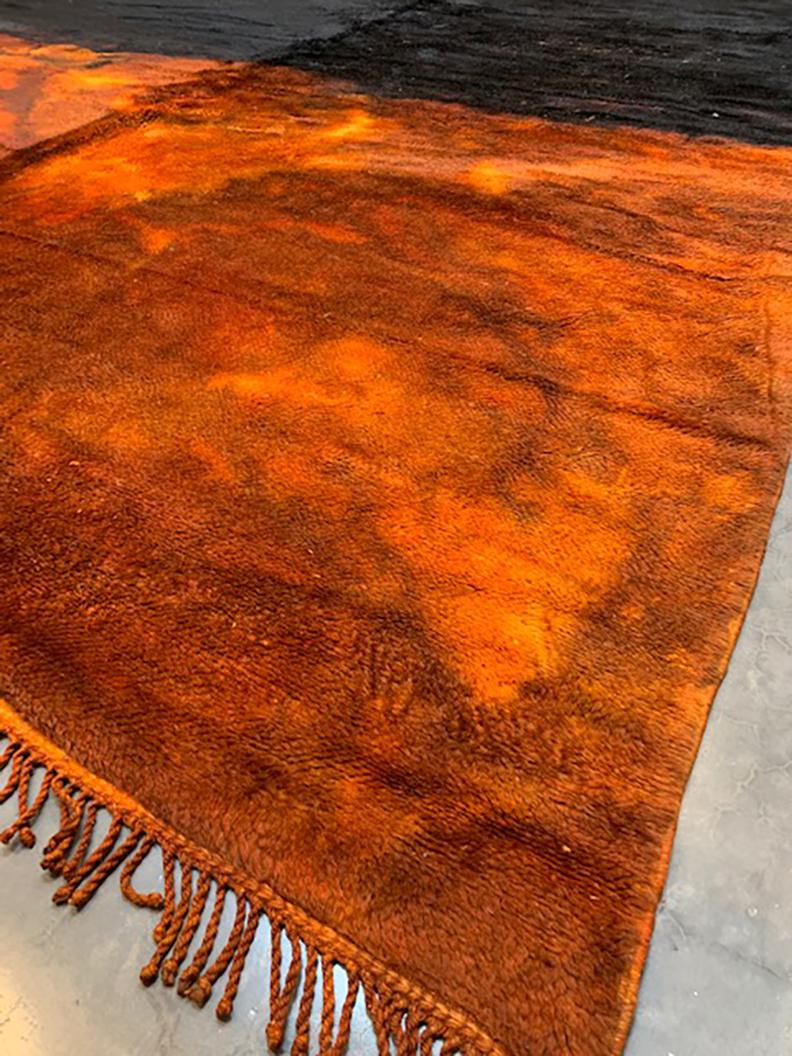 Mid-Century Modern Modern Moroccan Sunset Black Burnt Orange Area Rug by Silk Road Rug Inc. For Sale