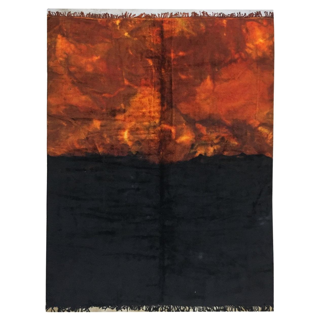 Modern Moroccan Sunset Black Burnt Orange Area Rug by Silk Road Rug Inc. For Sale
