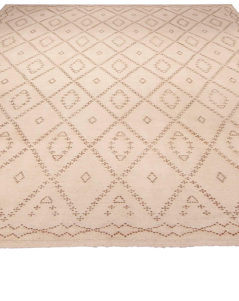 Hand-Knotted Modern Moroccan Tazo Design Beige Handmade Wool Rug by Doris Leslie Blau For Sale
