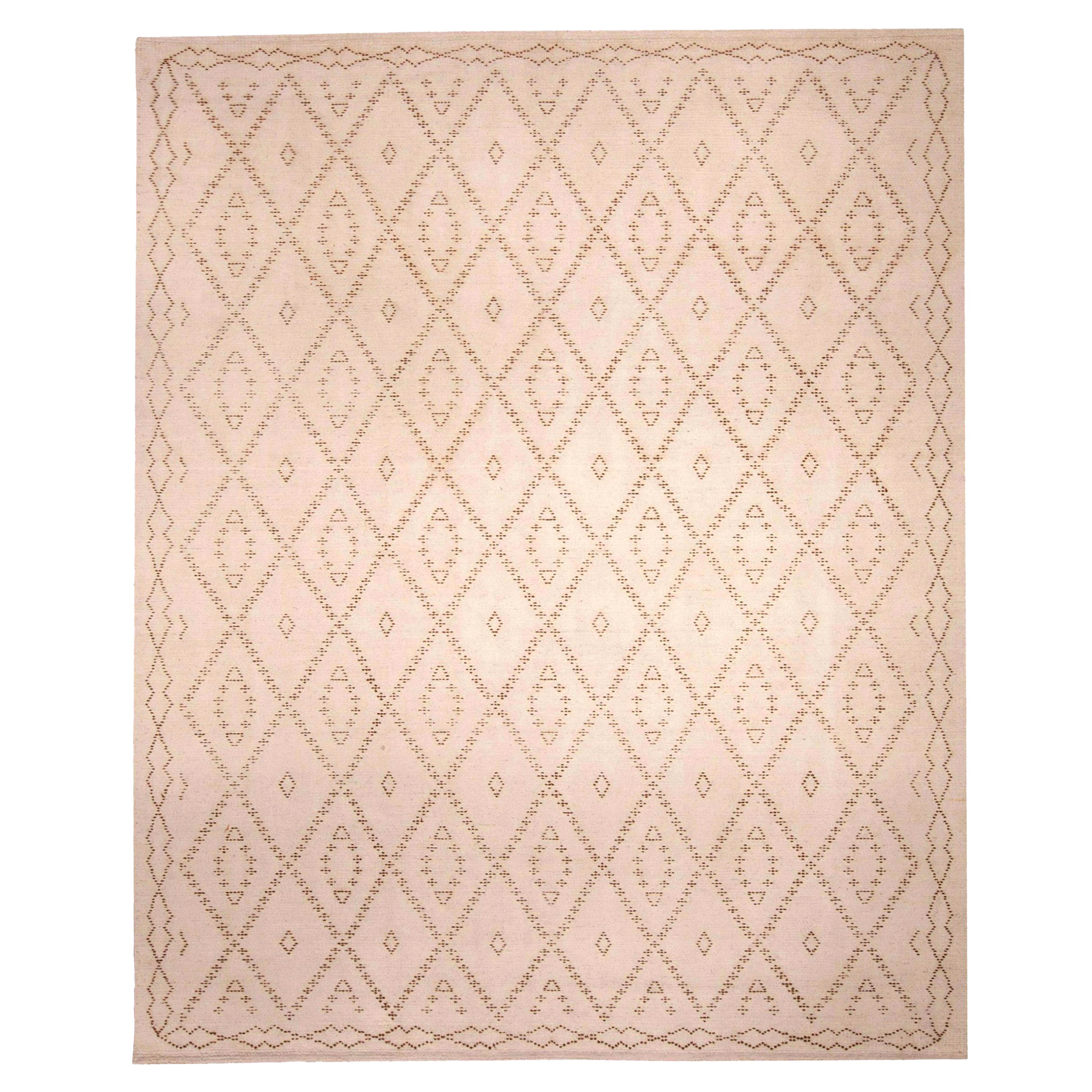 Modern Moroccan Tazo Design Beige Handmade Wool Rug by Doris Leslie Blau For Sale