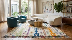 Modern Moroccan Tribal Abstract Wool Rug - Colorful Geometric Hand-Knotted Art