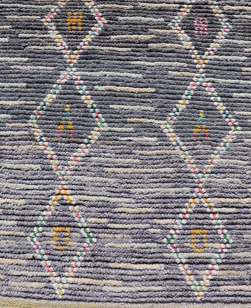 Afghan Modern Moroccan Tribal Designed Runner in Pastels Colors On A Grey Ground For Sale