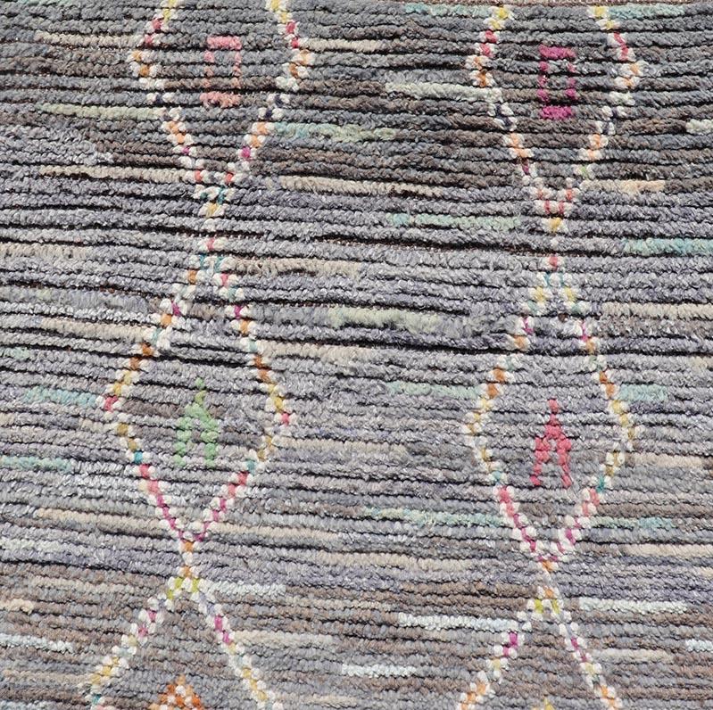 Modern Moroccan Tribal Designed Runner in Pastels Colors On A Grey Ground In New Condition For Sale In Atlanta, GA