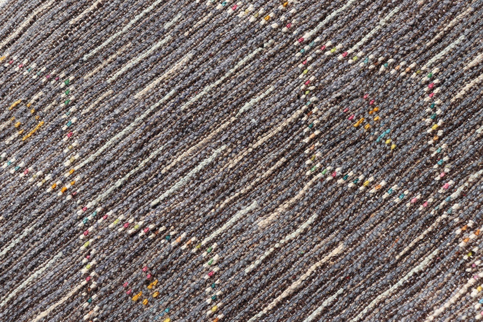 Modern Moroccan Tribal Designed Runner in Pastels Colors On A Grey Ground For Sale 2