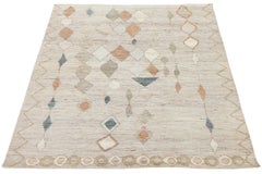 Modern Moroccan Tribal Hand-Knotted Wool Area Rug - Geometric Diamond Neutral