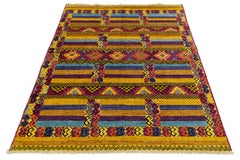 Modern Moroccan Tribal Style Hand-Knotted Wool Area Rug – Vibrant Jewel Tones