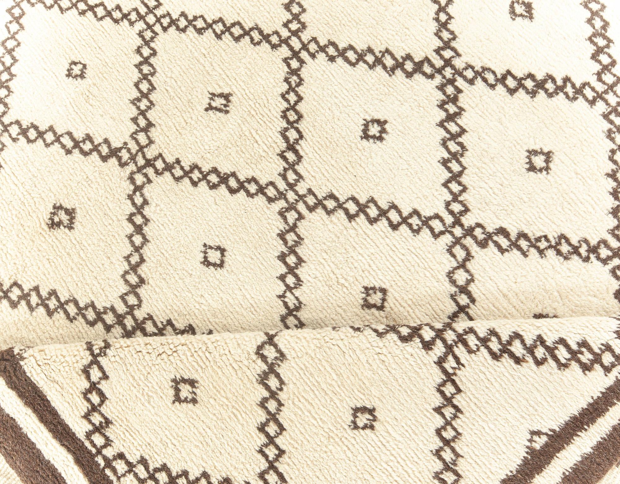 Doris Leslie Blau collection modern Moroccan tribal style beige, brown handmade rug.
Size: 7'4