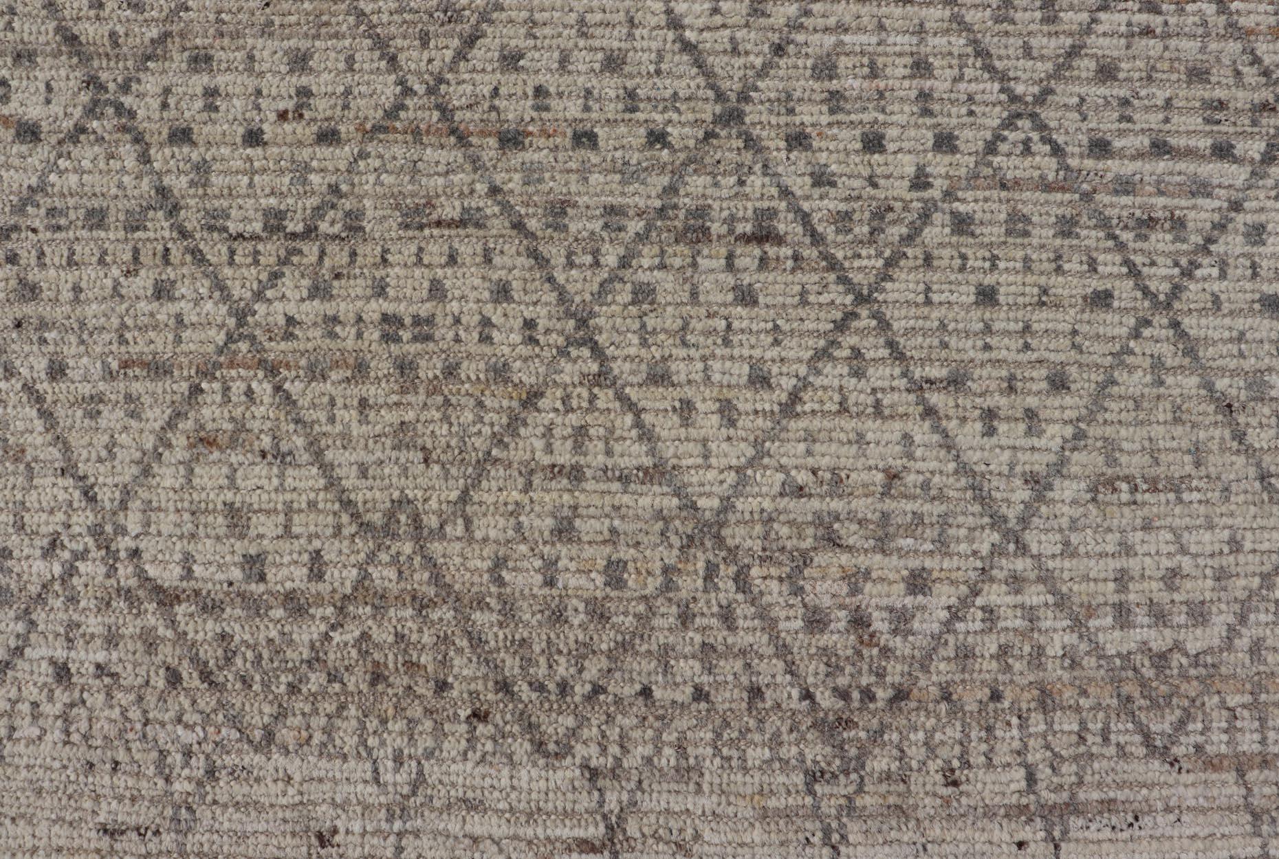 Hand-Knotted Modern Moroccan Type Rug in Wool with All-Over Diamond Design in Earthy Tones For Sale