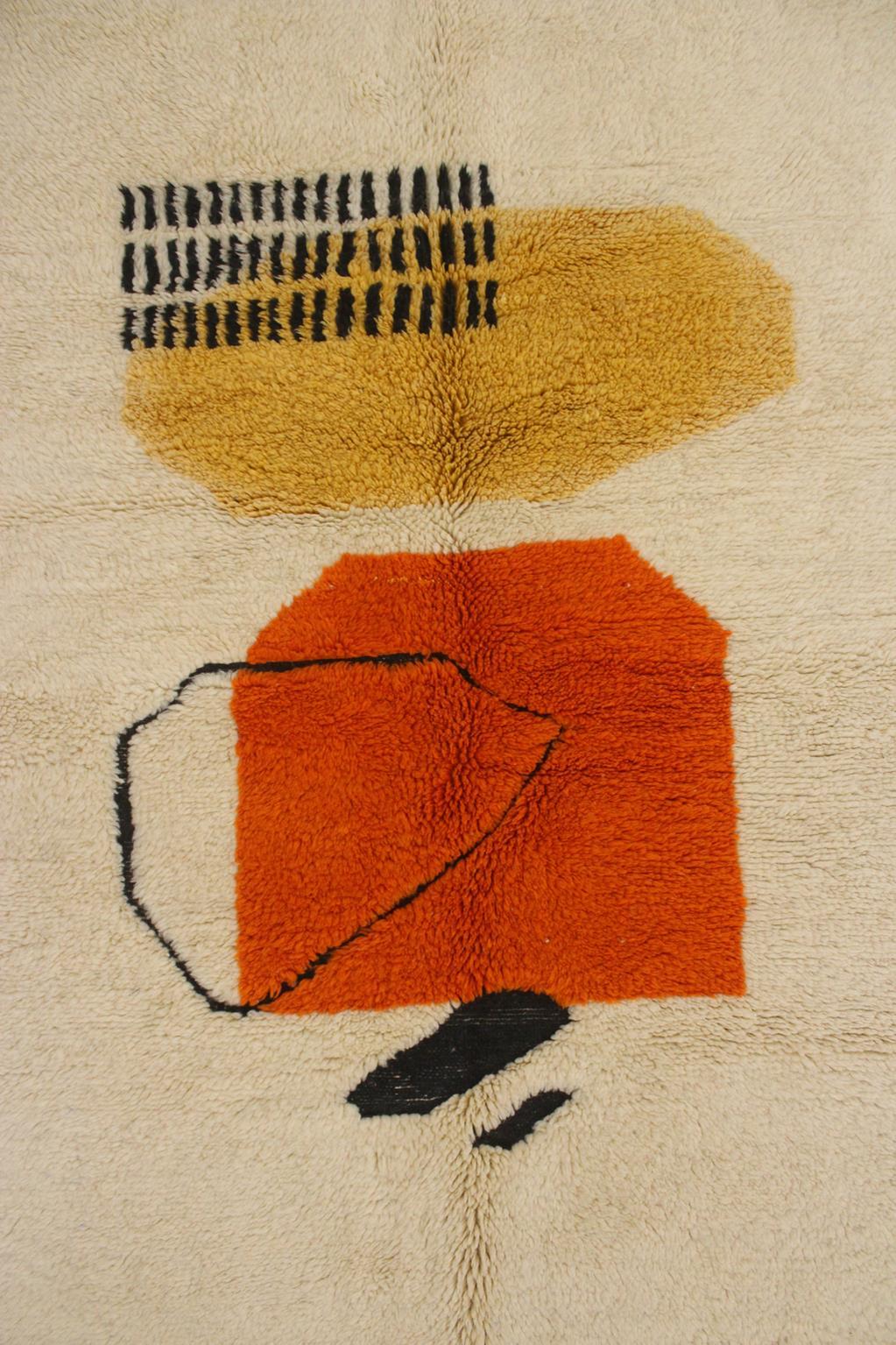 Modern Moroccan wool Mrirt rug - Cream/orange/yellow - 5x7.3feet / 153x223cm For Sale 7