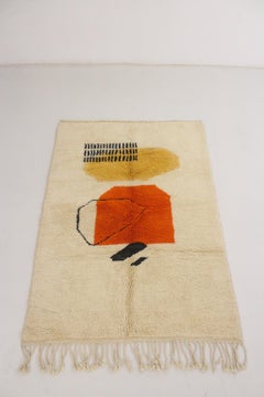 Modern Moroccan wool Mrirt rug - Cream/orange/yellow - 5x7.3feet / 153x223cm