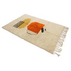 Modern Moroccan wool Mrirt rug - Cream/orange/yellow - 5x7.3feet / 153x223cm