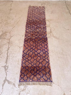 Modern Moroccan wool Mrirt runner rug - Pink/blue - 3.1x13.4feet / 95x408cm