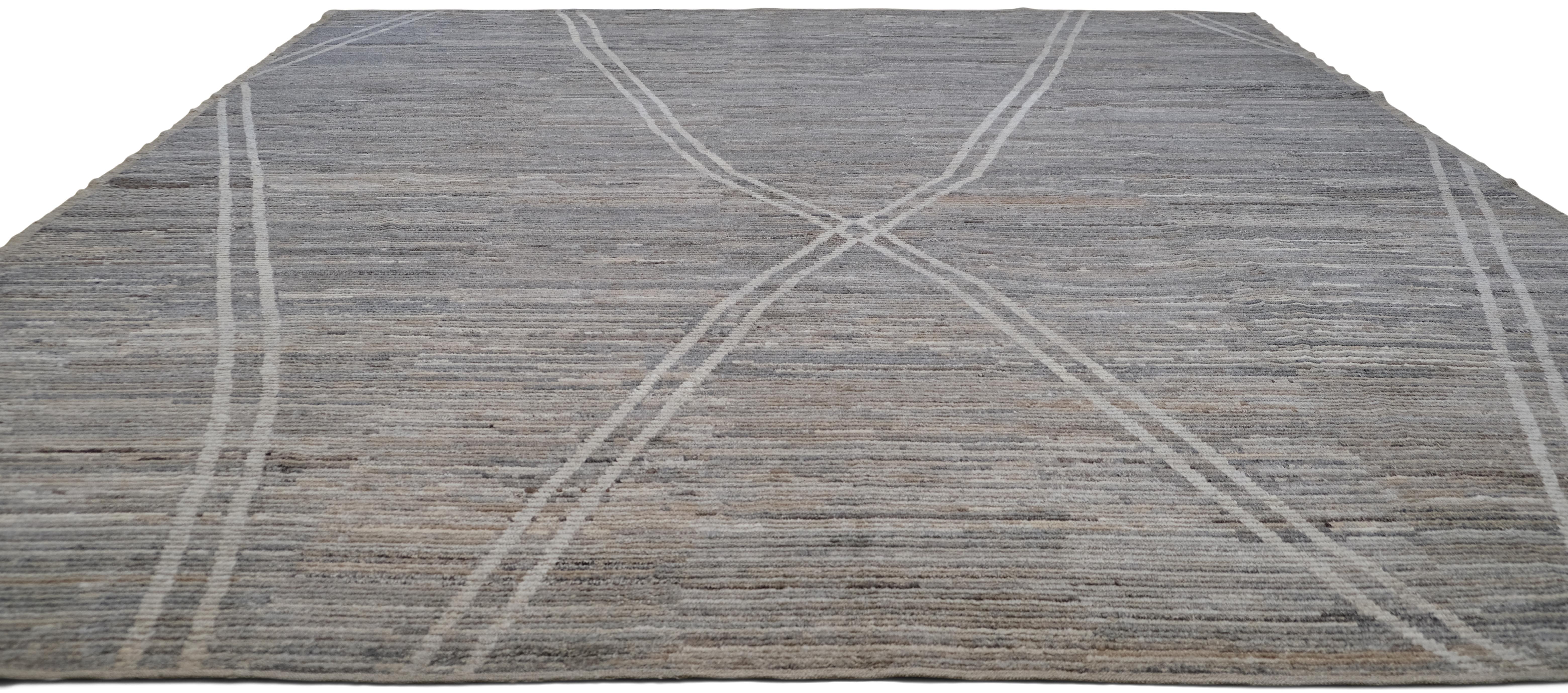 Contemporary Modern Moroccan Wool Rug 14'x15' For Sale