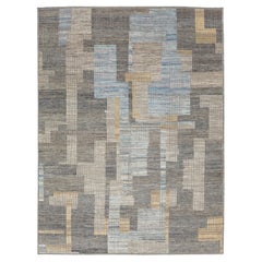 Modern Moroccan Wool Rug In Gray with Abstract Geometric Design