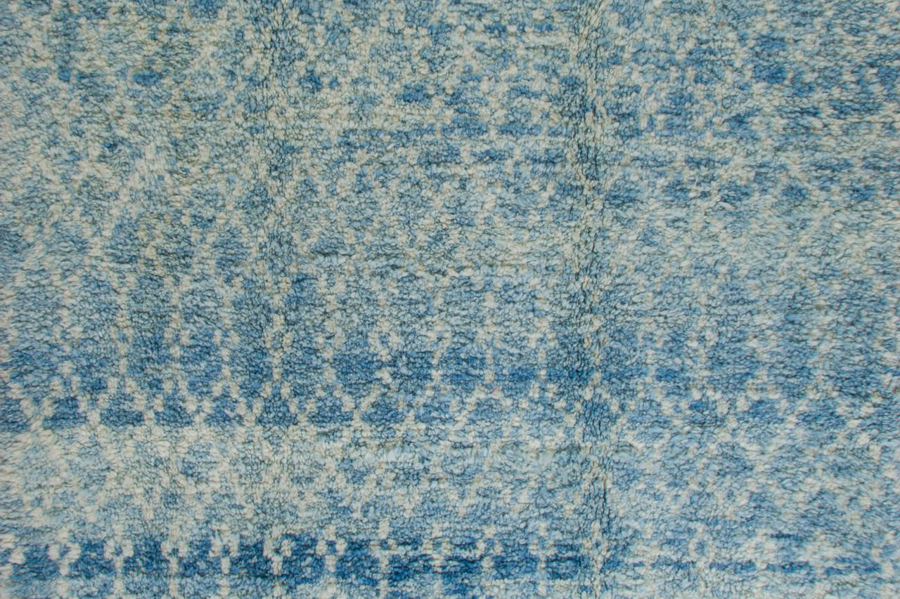 Modern Moroccan Berber Rug in Light Blue and Ivory, 100% Wool, Custom Options Available For Sale
