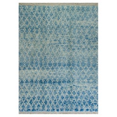 Modern Moroccan Wool Rug in Light Blue & Ivory Colors, Custom Options Available