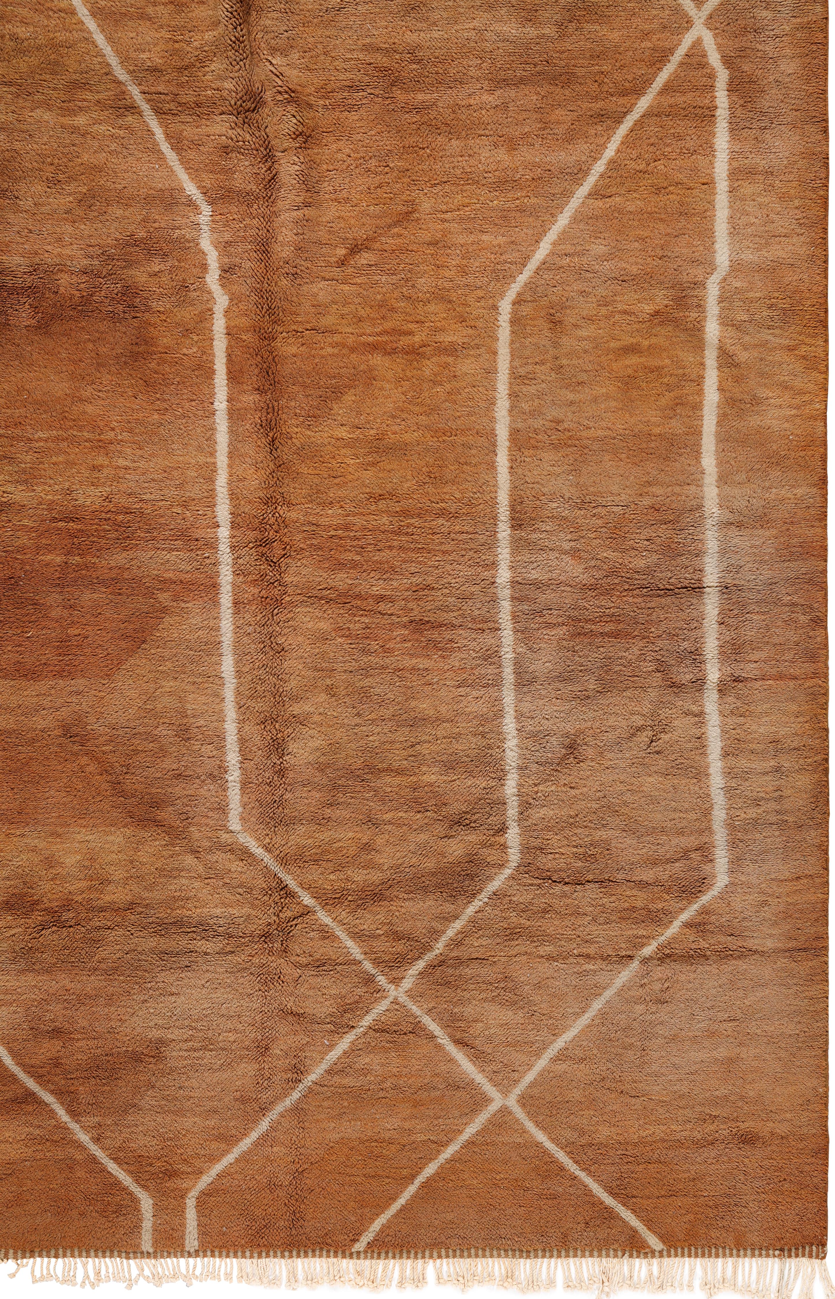 Tapis marocain moderne en laine de couleur terre cuite avec des lignes géométriques en vente 1