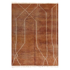 Tapis marocain moderne en laine de couleur terre cuite avec des lignes géométriques