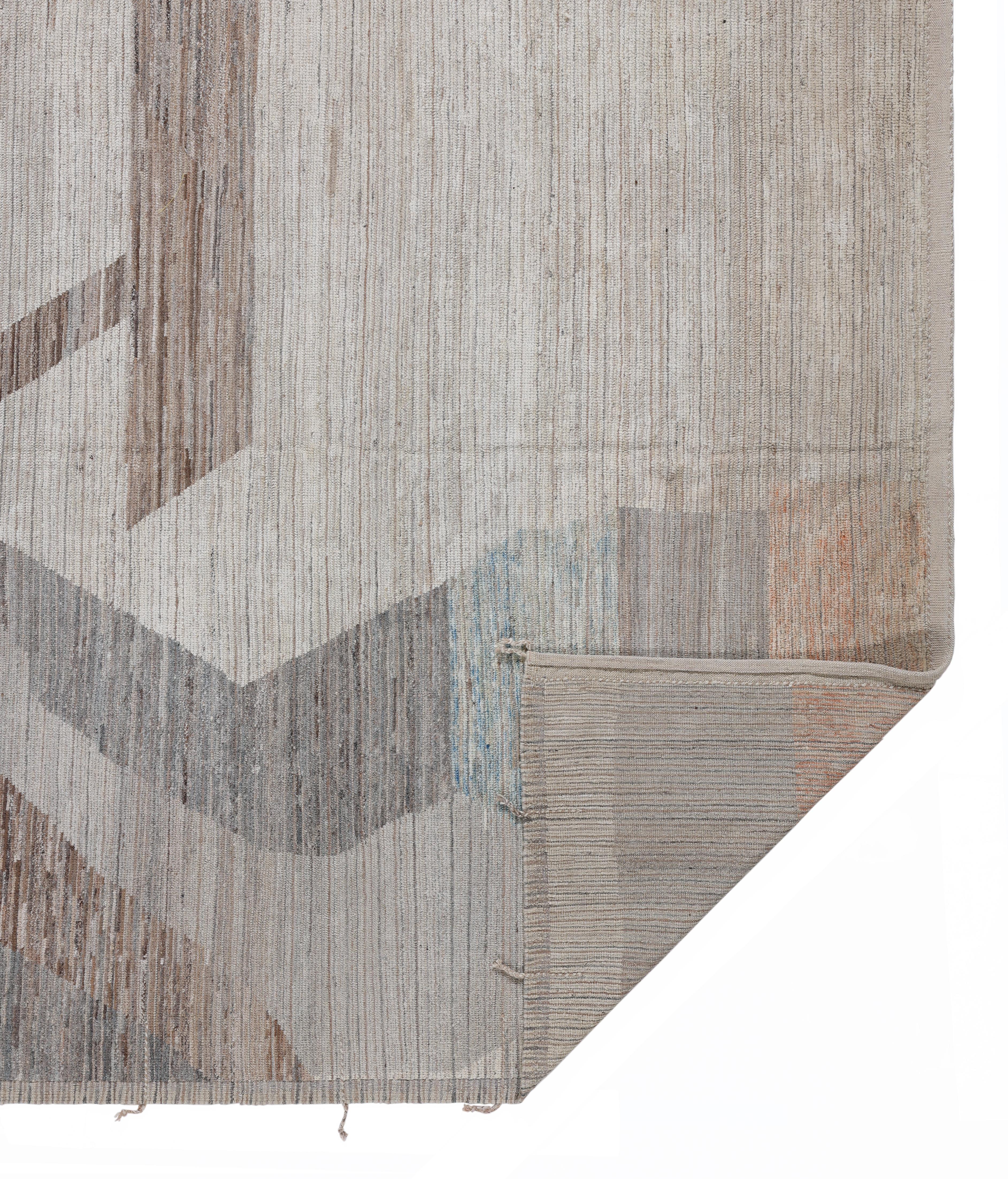 Moderner marokkanischer Wollteppich mit abstraktem geometrischem Design - New Handmade im Angebot 3