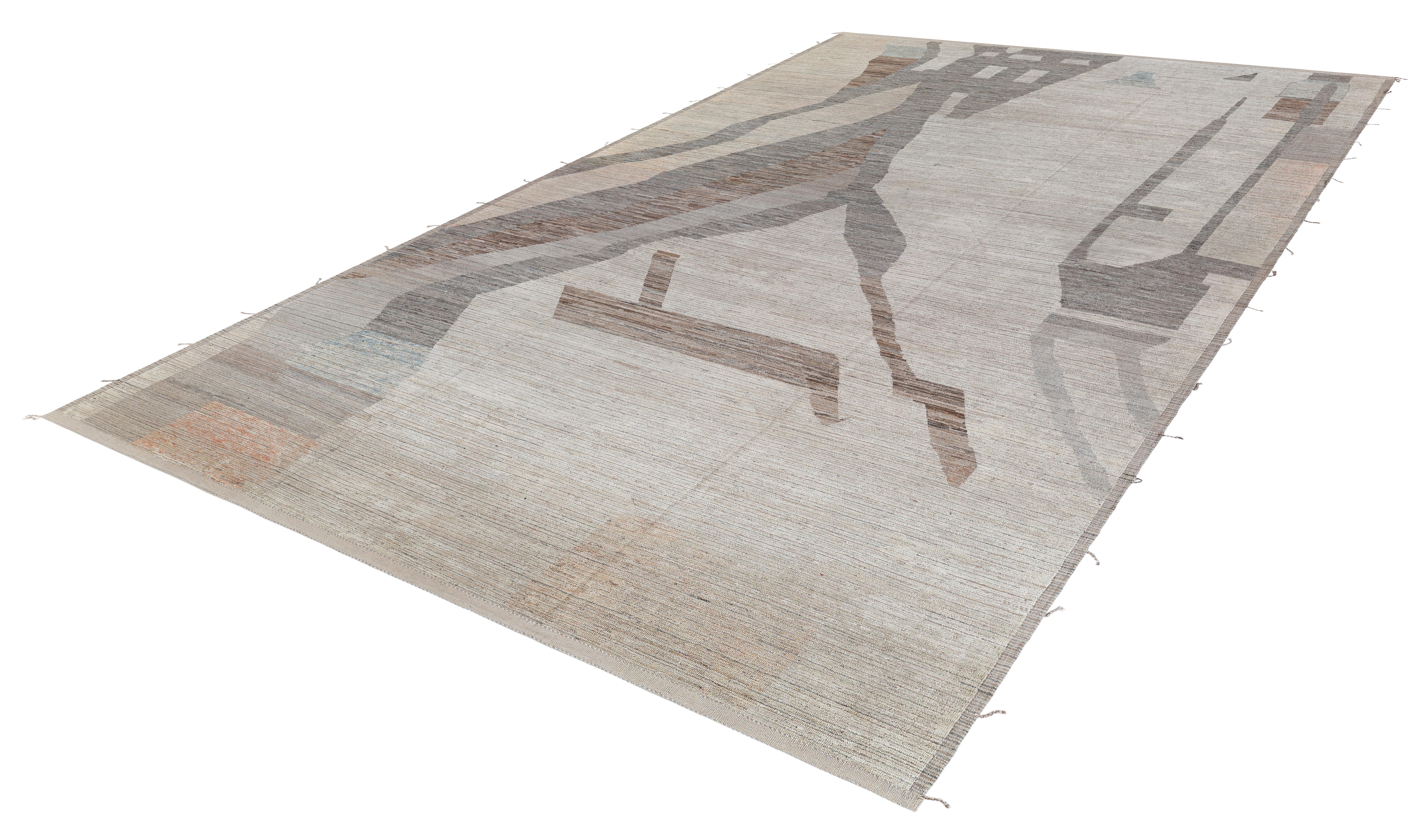 Moderner marokkanischer Wollteppich mit abstraktem geometrischem Design - New Handmade im Zustand „Neu“ im Angebot in New York, NY