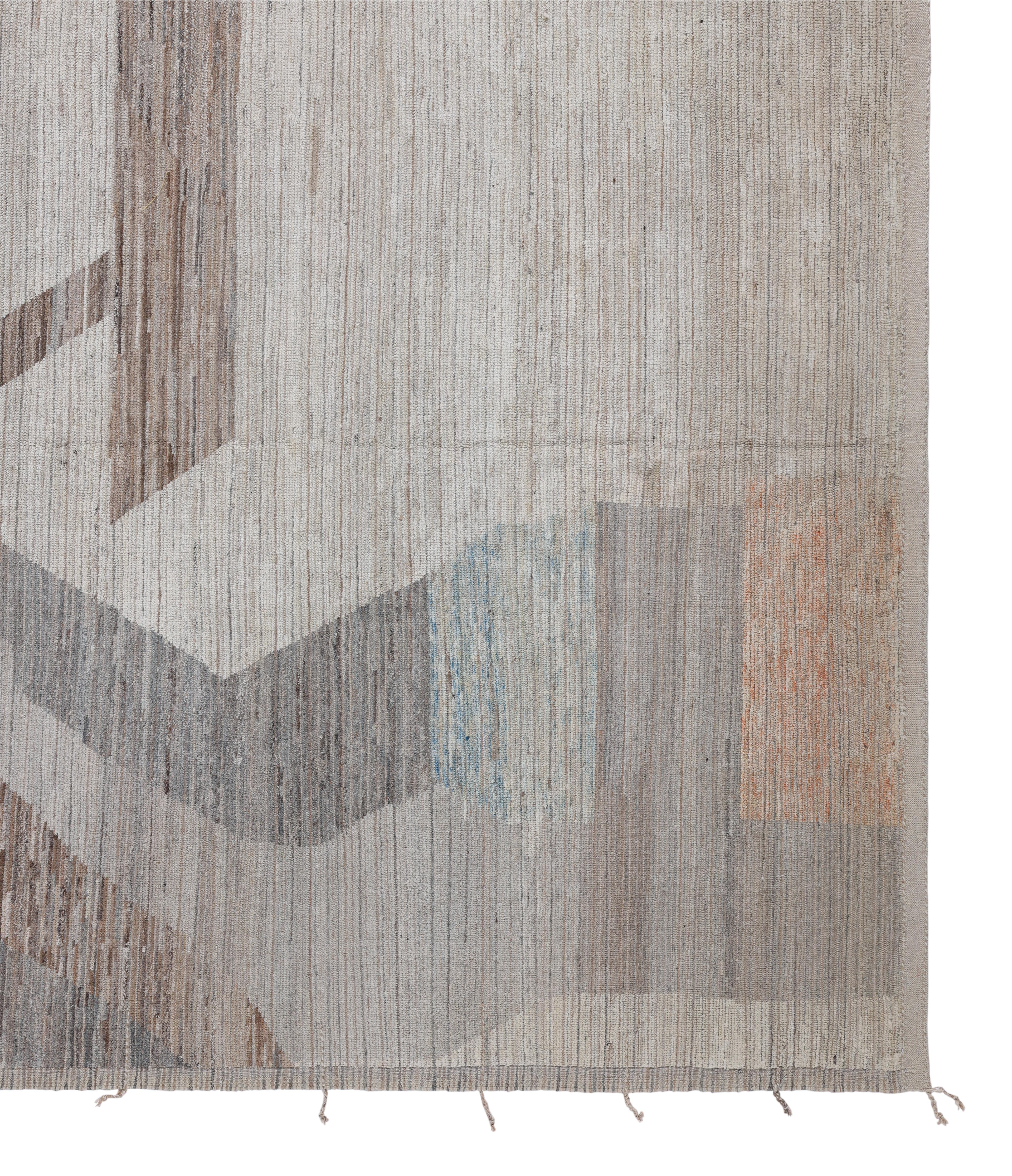 Moderner marokkanischer Wollteppich mit abstraktem geometrischem Design - New Handmade im Angebot 2