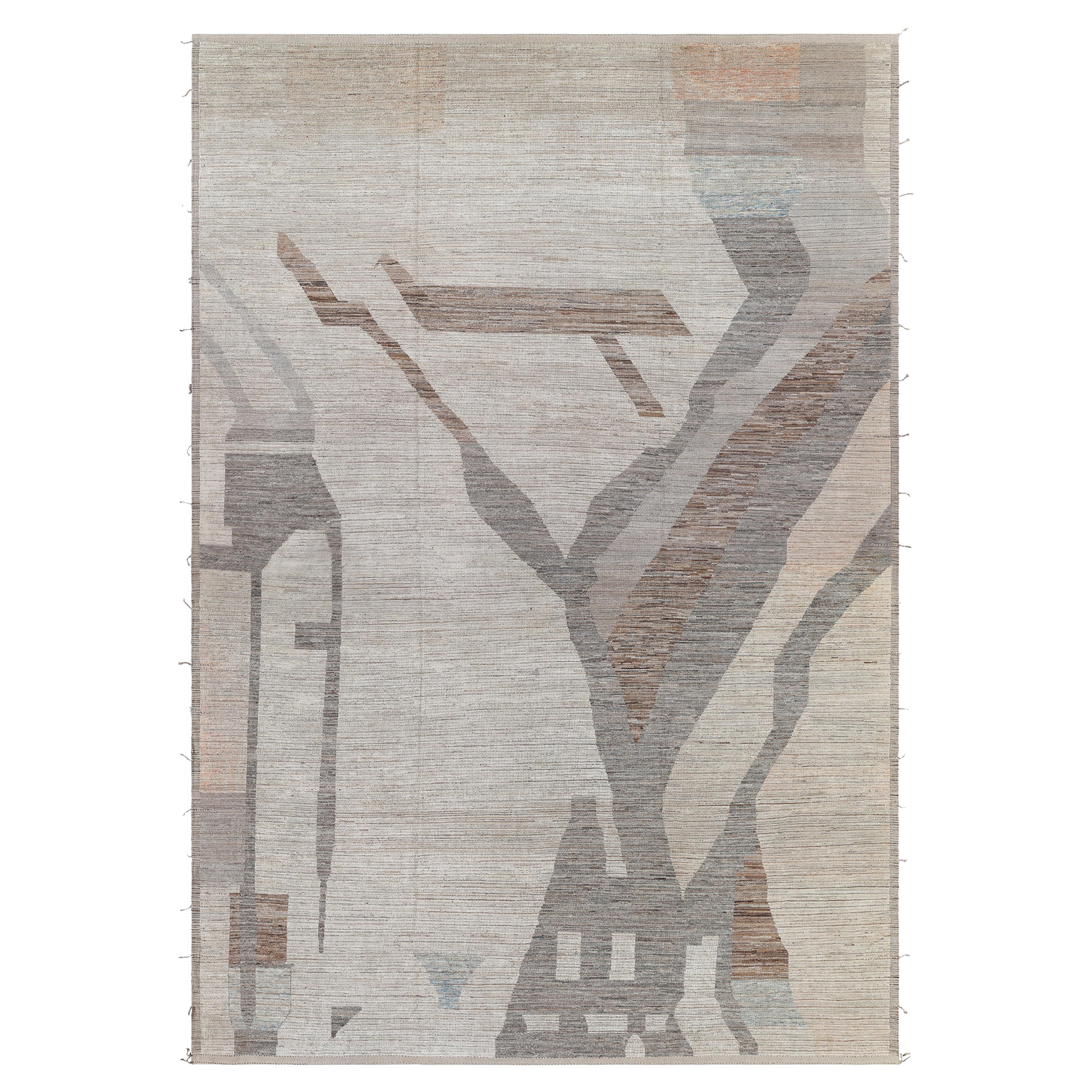 Modern Moroccan Wool Rug with Abstract Geometric Design – New Handmade