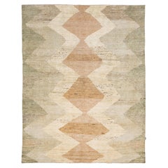 Modern Moroccan Wool Rug with Tribal Diamond Motif In Earthy Tones