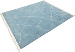 Modern Moroccan-Style Rug, Hand-Knotted, 10x8 ft – Sky Blue & Ivory