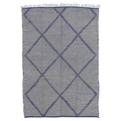 Modern Morrocan Blue and White Diamond Wool Rug 6'11''x10'2''
