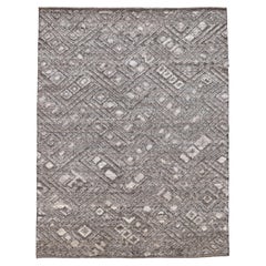Modern Morrocan Geometric Natural Brown Gray Wool Rug 9'4''x12'3''