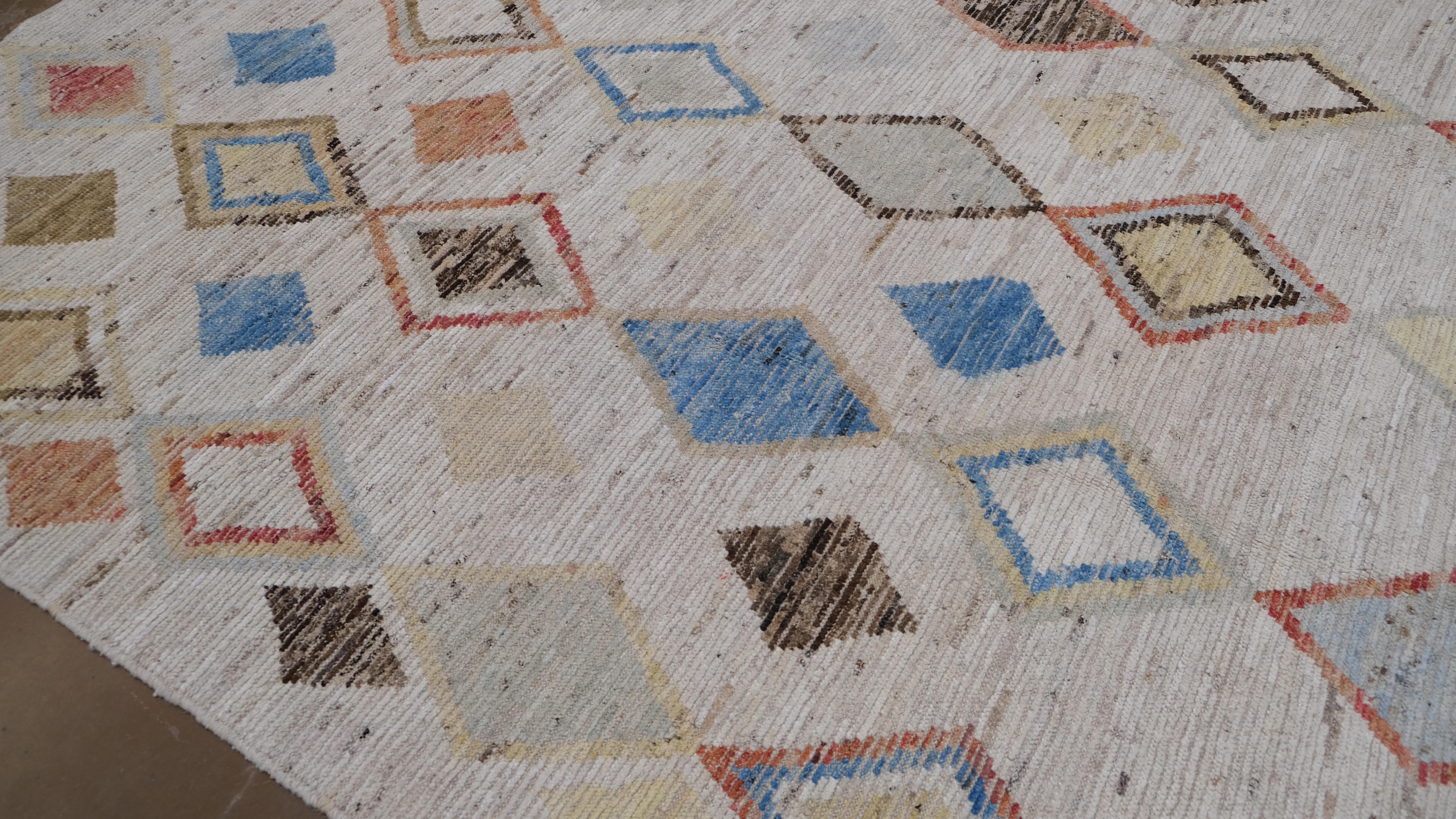 Moderner Morrocan Mehrfarbiger geometrischer Diamant-Muster-Wollteppich 8'4''x9'8'' (Afghanisch) im Angebot