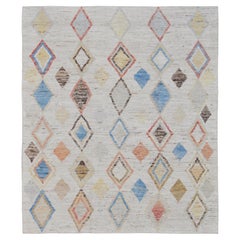 Tapis moderne Morrocan multicolore à motifs géométriques et diamants 8'4''x9'8''